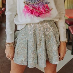 NWT Queen of Sparkles silver sequin pleated skirt